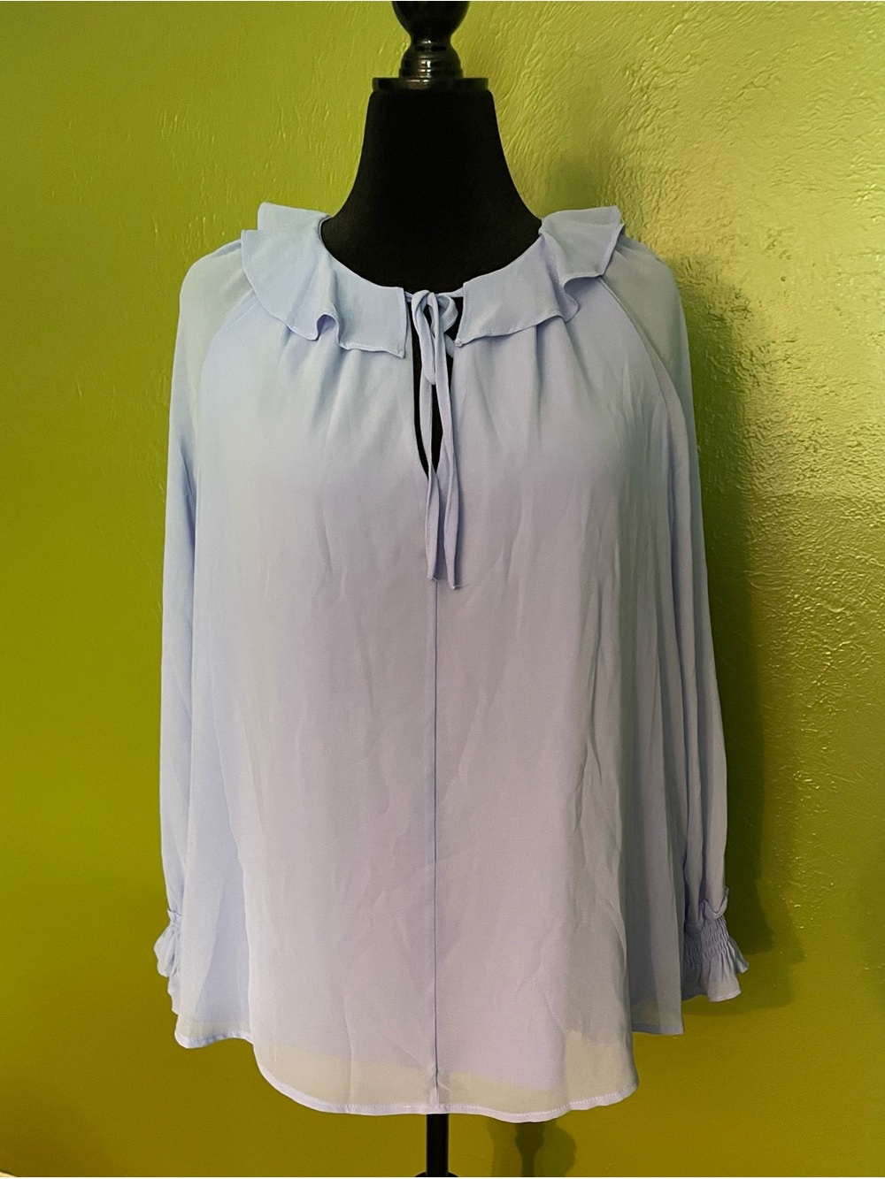 Terra & Sky Periwinkle Ruffled Tie-Neck Blouse